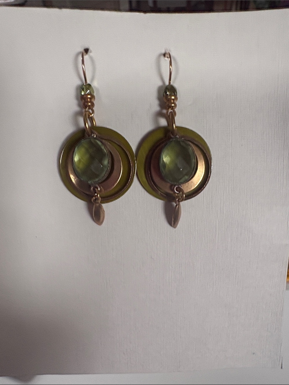 Green Circle Drop Earrings - made in Thailand never been worn